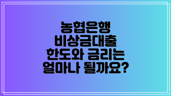 농협은행 비상금대출 한도와 금리는 얼마나 될까요?