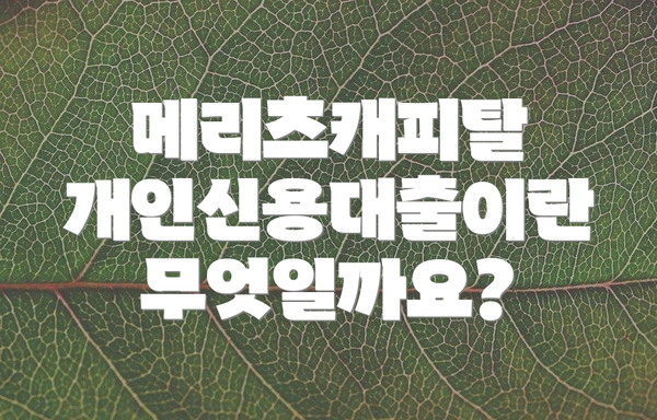 메리츠캐피탈 개인신용대출이란 무엇일까요?