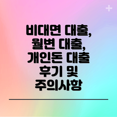 비대면 대출, 월변 대출, 개인돈 대출 후기 및 주의사항
