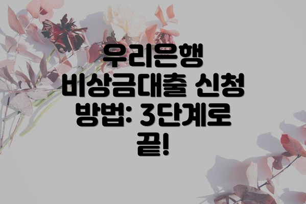 우리은행 비상금대출 신청 방법: 3단계로 끝!