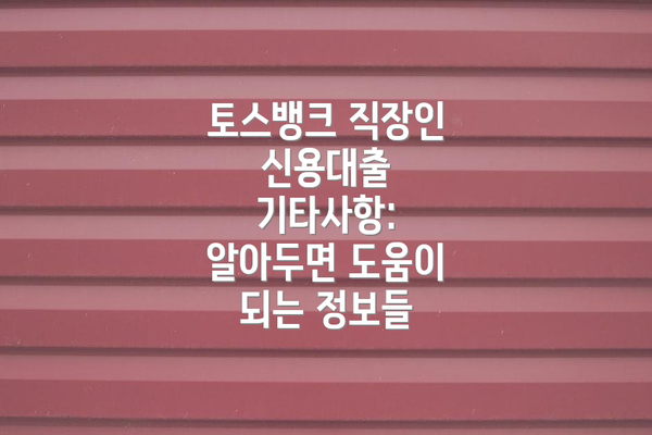 토스뱅크 직장인 신용대출 기타사항:  알아두면 도움이 되는 정보들