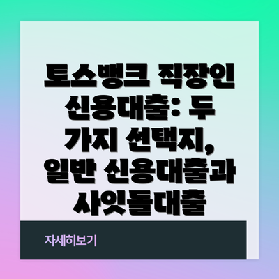 토스뱅크 직장인 신용대출: 두 가지 선택지, 일반 신용대출과 사잇돌대출