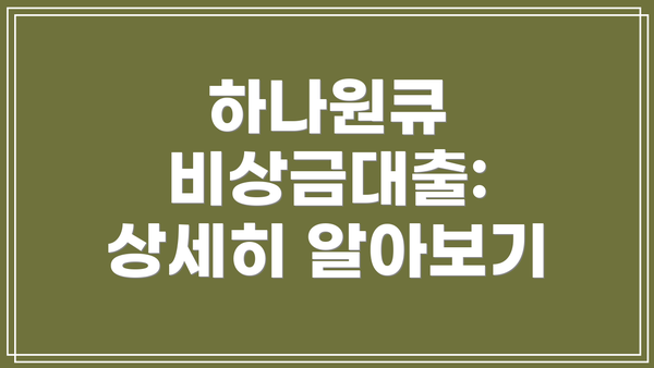 하나원큐 비상금대출: 상세히 알아보기