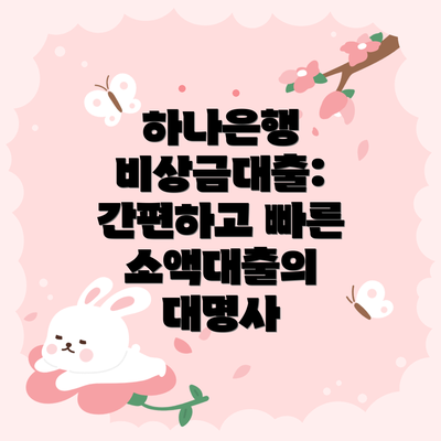하나은행 비상금대출: 간편하고 빠른 소액대출의 대명사