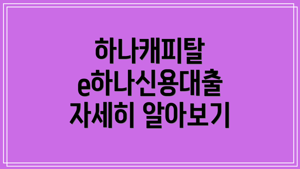 하나캐피탈 e하나신용대출 자세히 알아보기
