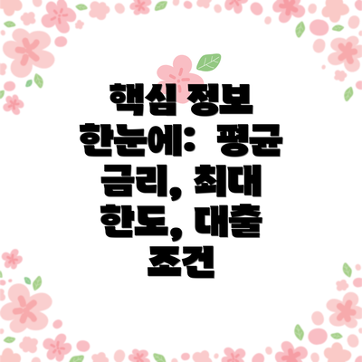 핵심 정보 한눈에:  평균 금리, 최대 한도, 대출 조건