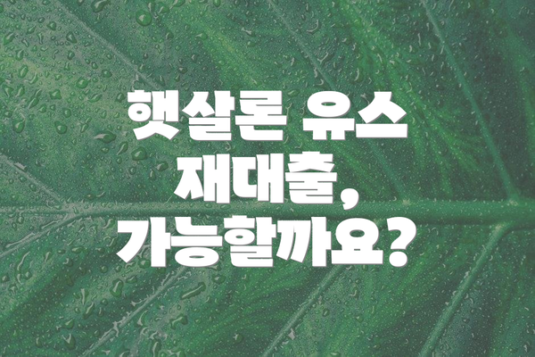 햇살론 유스 재대출, 가능할까요?