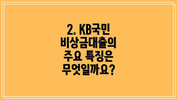 2. KB국민 비상금대출의 주요 특징은 무엇일까요?