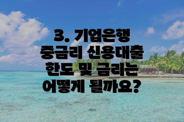 3. 기업은행 중금리 신용대출 한도 및 금리는 어떻게 될까요?