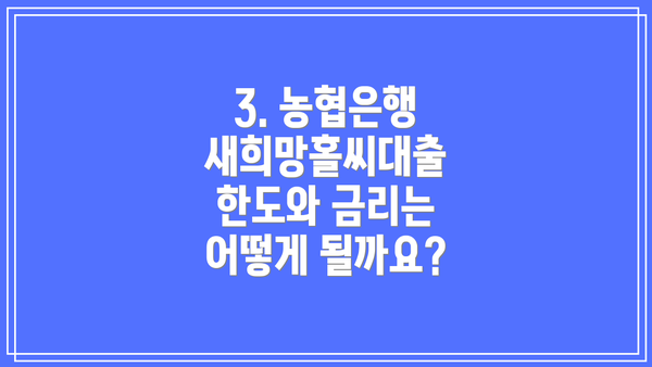 3. 농협은행 새희망홀씨대출 한도와 금리는 어떻게 될까요?