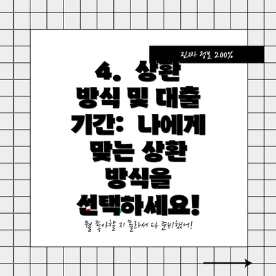 4.  상환 방식 및 대출 기간:  나에게 맞는 상환 방식을 선택하세요!