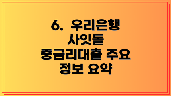 6.  우리은행 사잇돌 중금리대출 주요 정보 요약