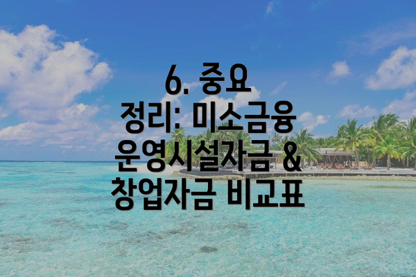 6. 중요 정리: 미소금융 운영시설자금 & 창업자금 비교표