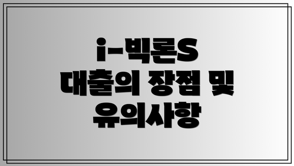 i-빅론S 대출의 장점 및 유의사항