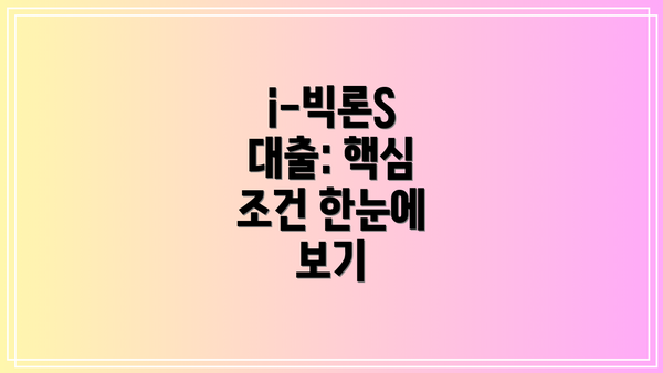 i-빅론S 대출: 핵심 조건 한눈에 보기