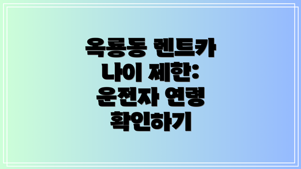 옥룡동 렌트카 나이 제한:  운전자 연령 확인하기